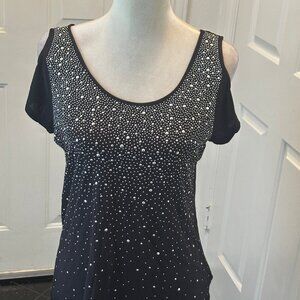 i Jeans by Buffalo Women's Black Cold Shoulder Silver Embellished T-shirt SZ S